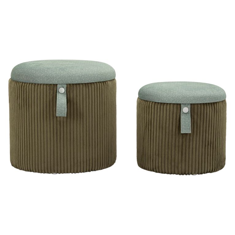 Pouf Contenitore Verde set da 2 Forma Rotondo 38x38x38h cm, Materiale Struttura in Tessuto - Fianar