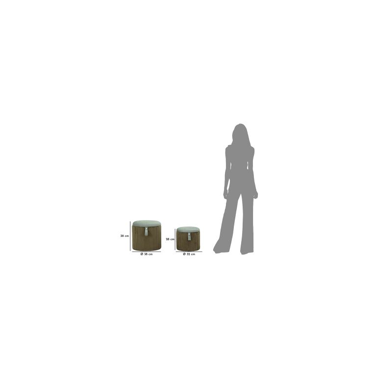 Pouf Contenitore Verde set da 2 Forma Rotondo 38x38x38h cm, Materiale Struttura in Tessuto - Fianar