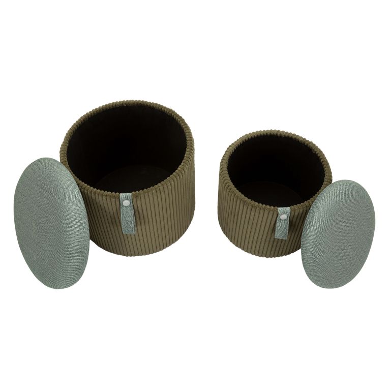 Pouf Contenitore Verde set da 2 Forma Rotondo 38x38x38h cm, Materiale Struttura in Tessuto - Fianar