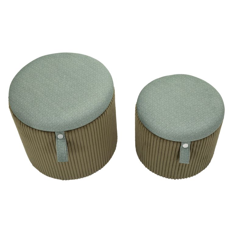 Pouf Contenitore Verde set da 2 Forma Rotondo 38x38x38h cm, Materiale Struttura in Tessuto - Fianar
