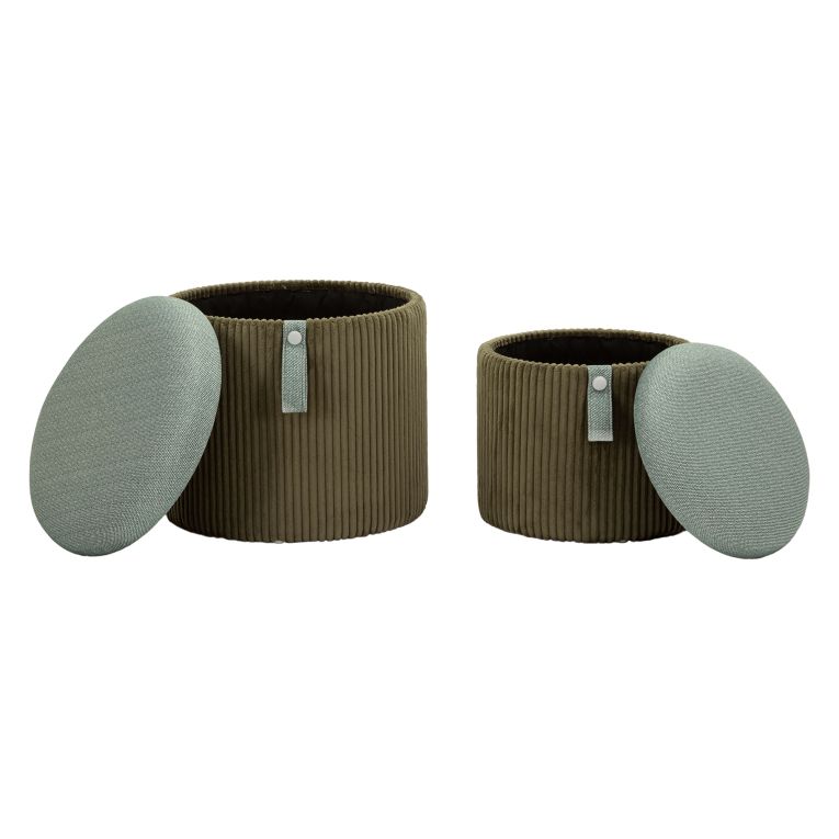 Pouf Contenitore Verde set da 2 Forma Rotondo 38x38x38h cm, Materiale Struttura in Tessuto - Fianar