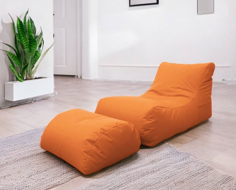 Pouf Crinum, Poltrona multiuso, Poltroncina sacco, Pouf poggiapiedi, Made in Italy, 120x80 h60 cm, Arancione