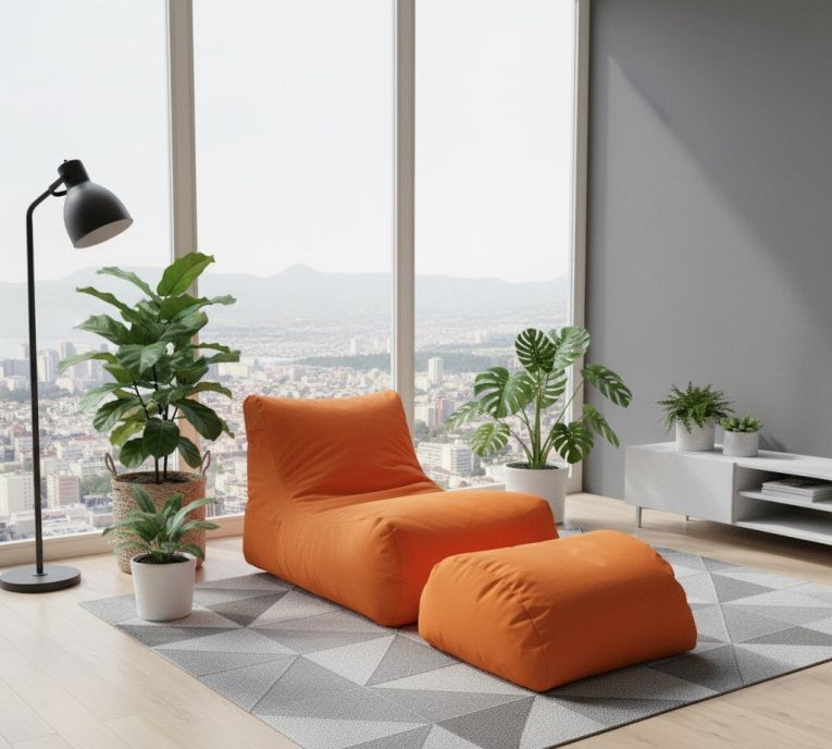 Pouf Crinum, Poltrona multiuso, Poltroncina sacco, Pouf poggiapiedi, Made in Italy, 120x80 h60 cm, Arancione