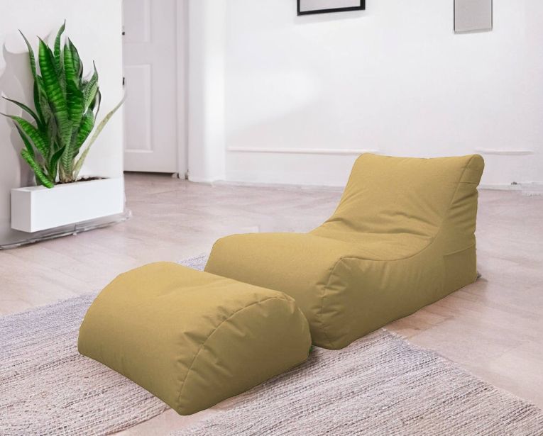 Pouf Crinum, Poltrona multiuso, Poltroncina sacco, Pouf poggiapiedi, Made in Italy, 120x80 h60 cm, Beige
