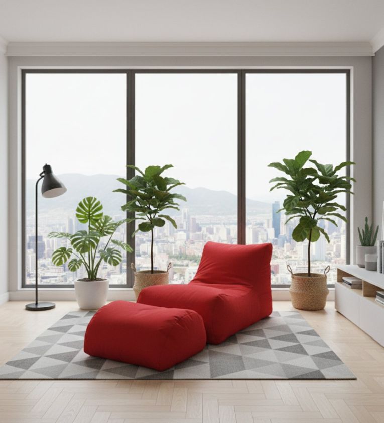 Pouf Crinum, Poltrona multiuso, Poltroncina sacco, Pouf poggiapiedi, Made in Italy, 120x80 h60 cm, Rosso
