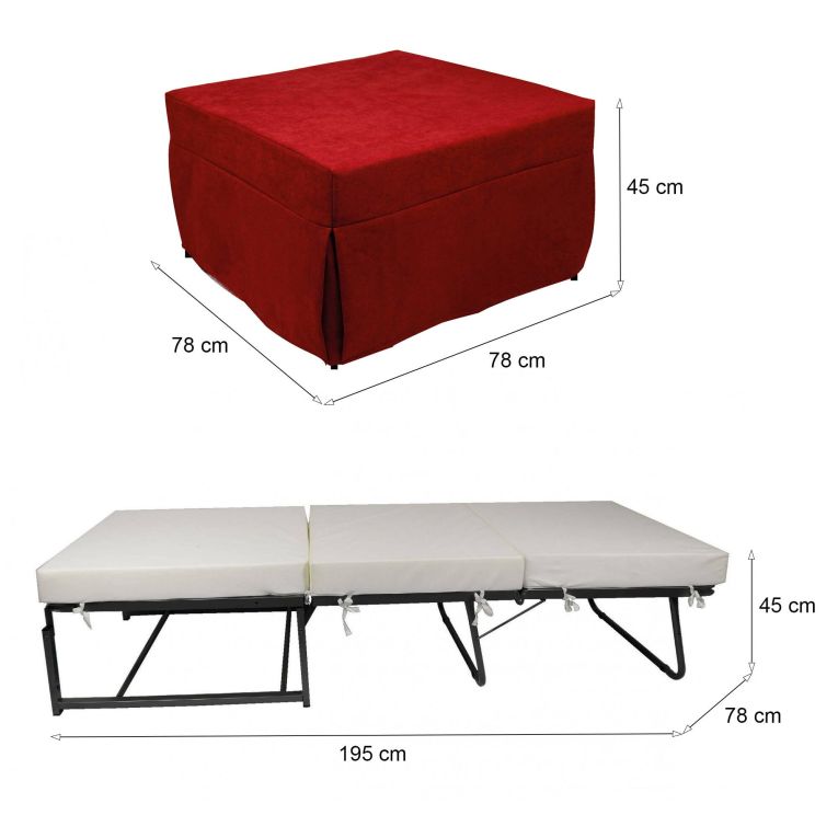 Pouf cubico rosso 78x78x45h cm - letto Arno