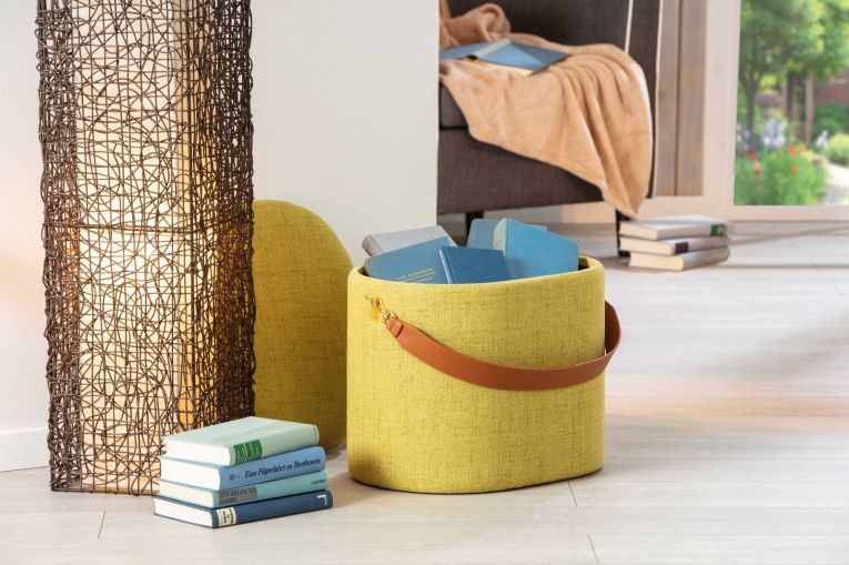 Pouf Giallo Materiale Struttura in Tessuto 42x36x30h cm, - Marmi