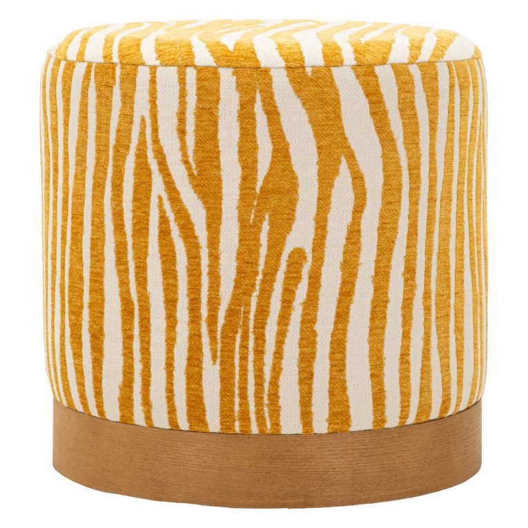 Pouf Giallo Senape oro Effetto Zebrato Forma Rotondo 41x42x41h cm, Colore Struttura oro - Faleli