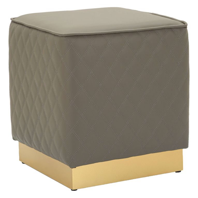Pouf Grigio Tortora oro Rivestimento Trapuntato in Ecopelle Forma Quadrato 38x38x38h cm, Colore Struttura oro - Daseloba