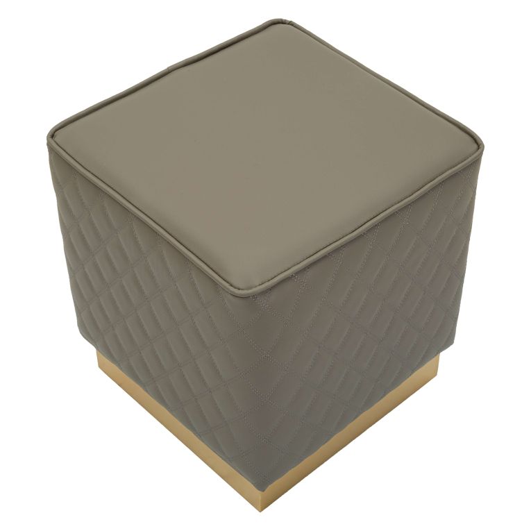 Pouf Grigio Tortora oro Rivestimento Trapuntato in Ecopelle Forma Quadrato 38x38x38h cm, Colore Struttura oro - Daseloba