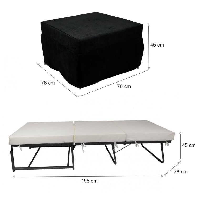 Pouf quadrato nero 78x78x45h cm - letto Arno
