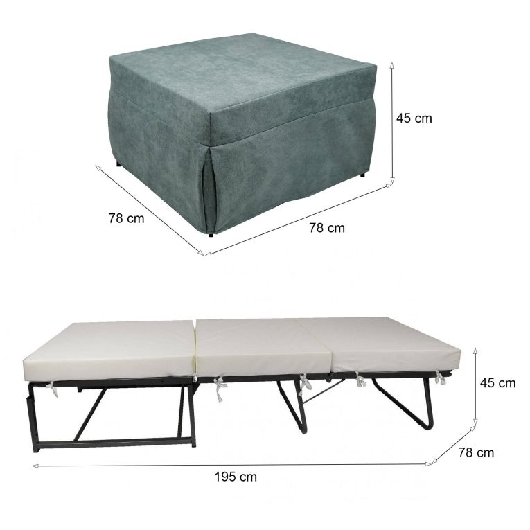 Pouf rettangolare azzurro 78x78x45h cm - letto Arno