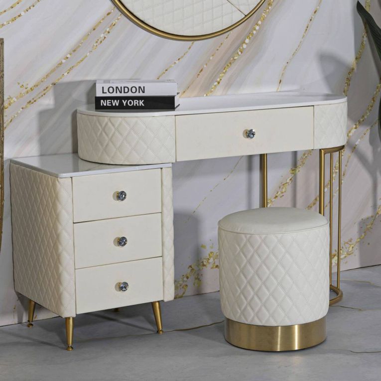 Pouf rotondo bianco e oro 36x36x39h cm - Erro