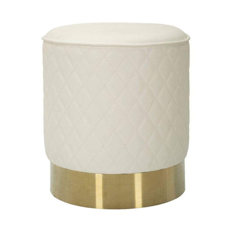 Pouf rotondo bianco e oro 36x36x39h cm - Erro