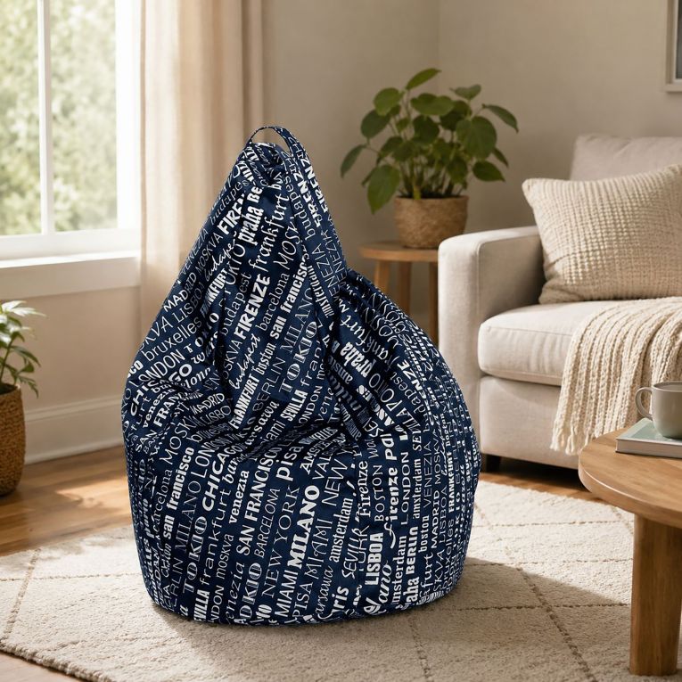 Pouf sacco blu e bianco 80x80x120h cm - Marisa