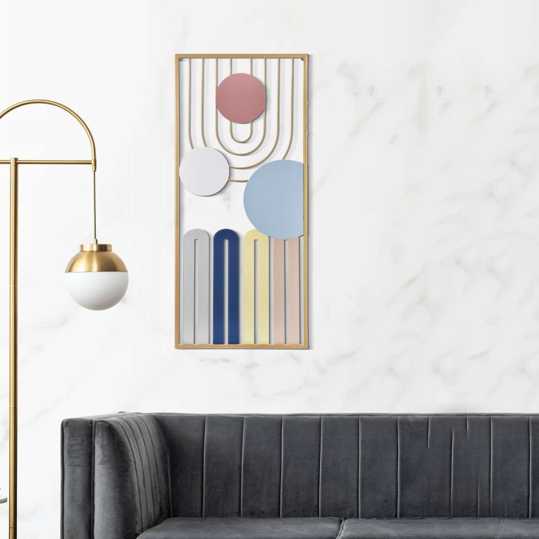 Quadro Multicolore Figure Geometriche Materiale Struttura in Metallo 37x84h cm, - Alfeo