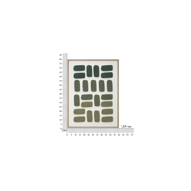 Quadro Verde Grigio Effetto Rilievo e Texture Materica Materiale Struttura in Plastica 60x80h cm, Materiale Struttura in Legno - Bamase