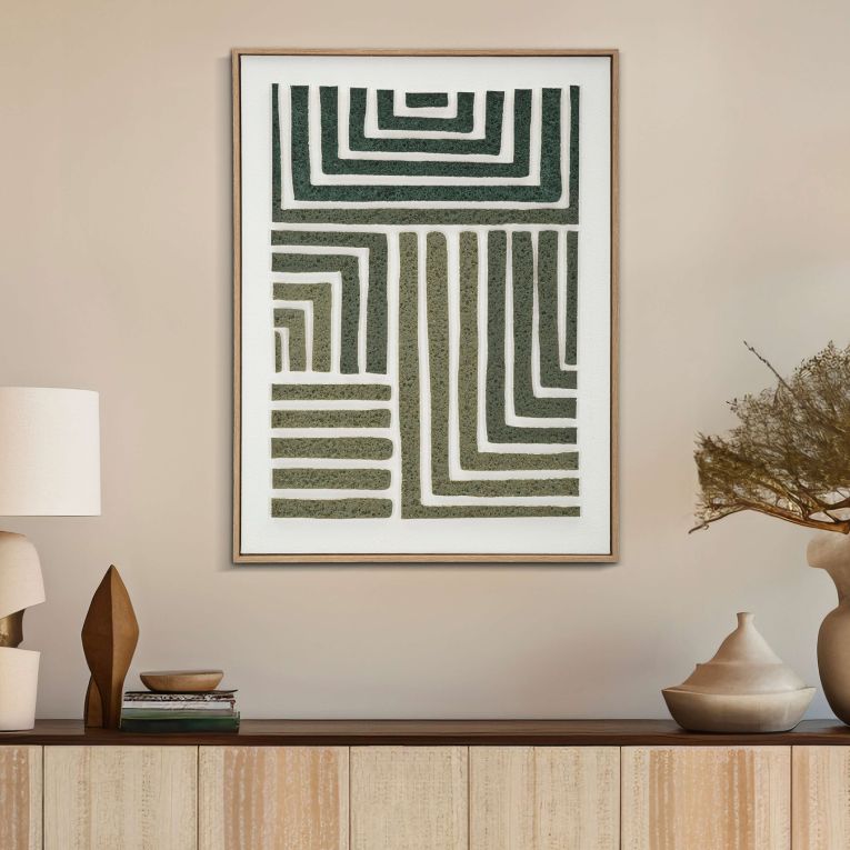 Quadro Verde Grigio Effetto Rilievo e Texture Materica Materiale Struttura in Plastica 60x80h cm, Materiale Struttura in Legno - Bamesola