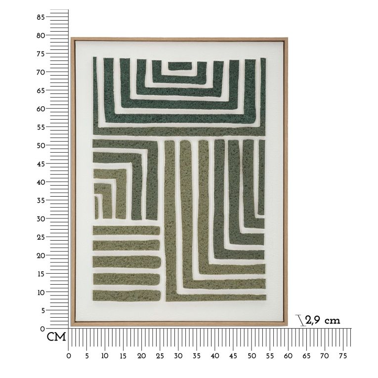 Quadro Verde Grigio Effetto Rilievo e Texture Materica Materiale Struttura in Plastica 60x80h cm, Materiale Struttura in Legno - Bamesola