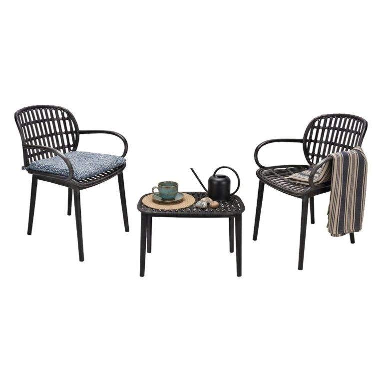 Salotto da balcone design 2 poltrone e tavolino antracite - Kupang