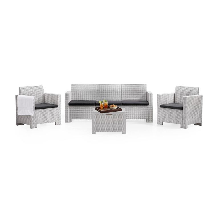 Salotto da cortile poltrone e divano effetto rattan bianco - Admiral