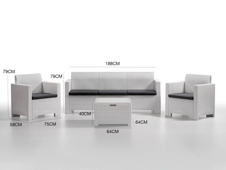 Salotto da cortile poltrone e divano effetto rattan bianco - Admiral