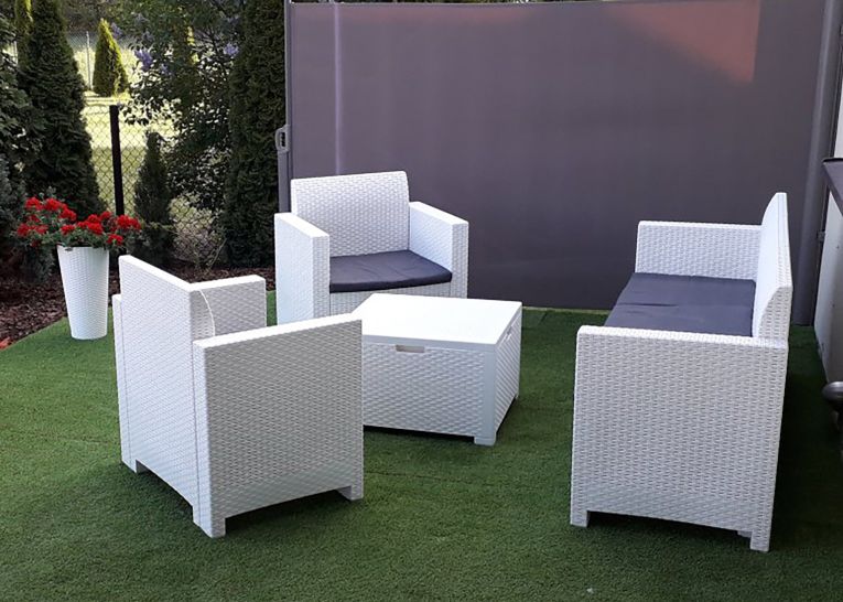 Salotto da cortile poltrone e divano effetto rattan bianco - Admiral