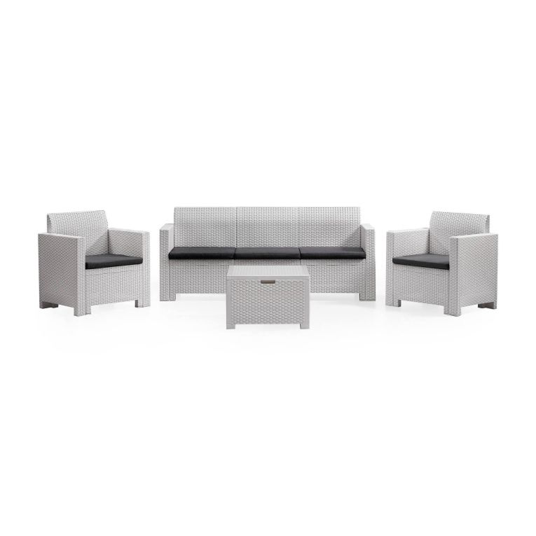 Salotto da cortile poltrone e divano effetto rattan bianco - Admiral
