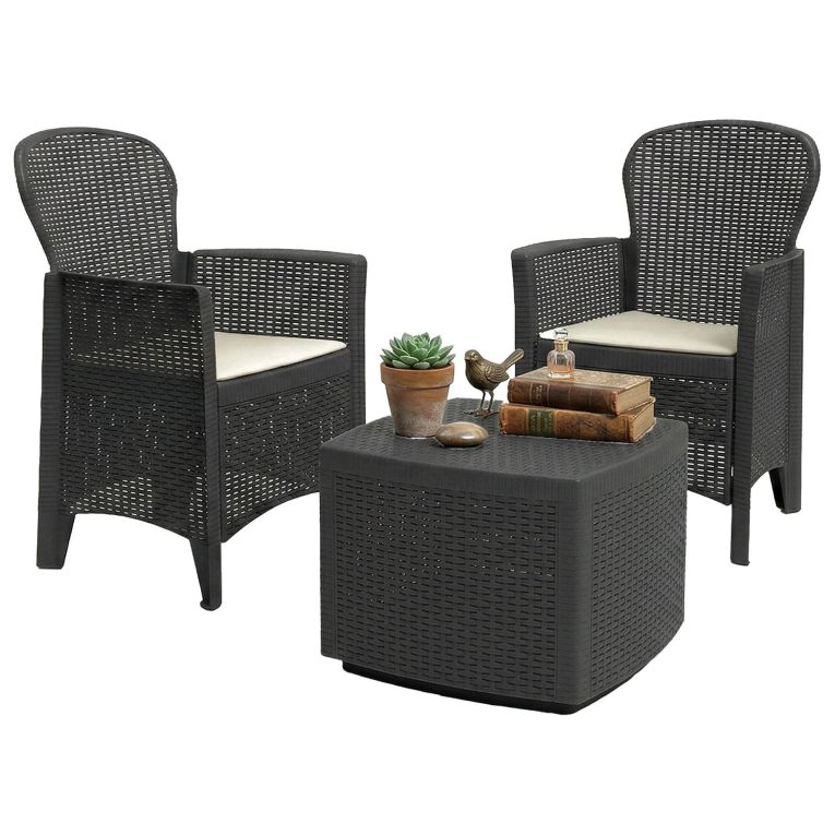 Salotto da esterno 2 poltrone 1 tavolino contenitore antracite - Anny