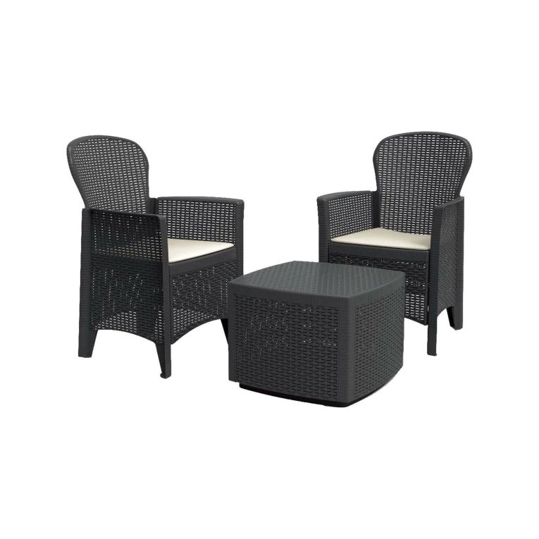 Salotto da esterno 2 poltrone 1 tavolino contenitore antracite - Anny