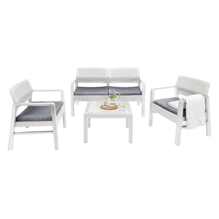 Salotto da esterno 4 posti e 1 tavolo effetto rattan bianco - Agnelo