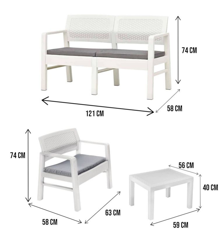 Salotto da esterno 4 posti e 1 tavolo effetto rattan bianco - Agnelo