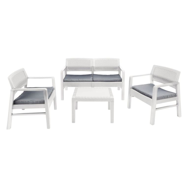 Salotto da esterno 4 posti e 1 tavolo effetto rattan bianco - Agnelo
