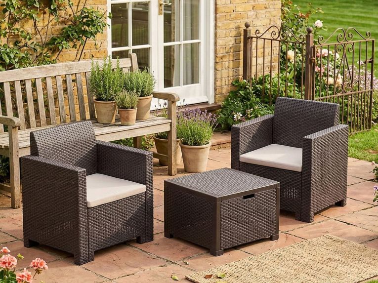 Salotto da esterno poltrone effetto rattan marrone - Apis