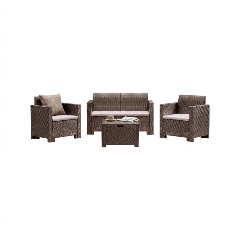 Salotto da esterno poltrone effetto rattan tortora - Gazania