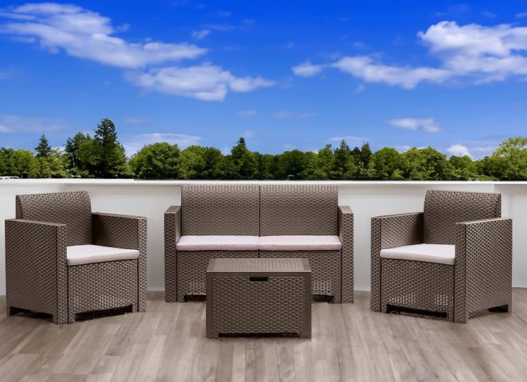 Salotto da esterno poltrone effetto rattan tortora - Gazania