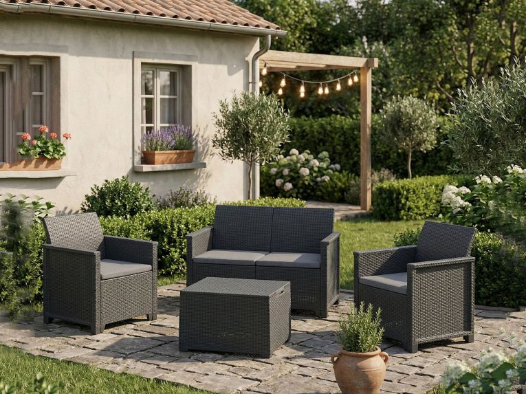 Salotto da giardino 2 poltrone e 1 divano antracite - Orillia