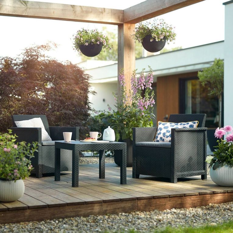 Salotto da giardino 2 posti e 1 tavolo antracite - Petawawa