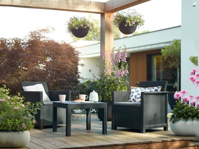 Salotto da giardino 2 posti e 1 tavolo antracite - Petawawa
