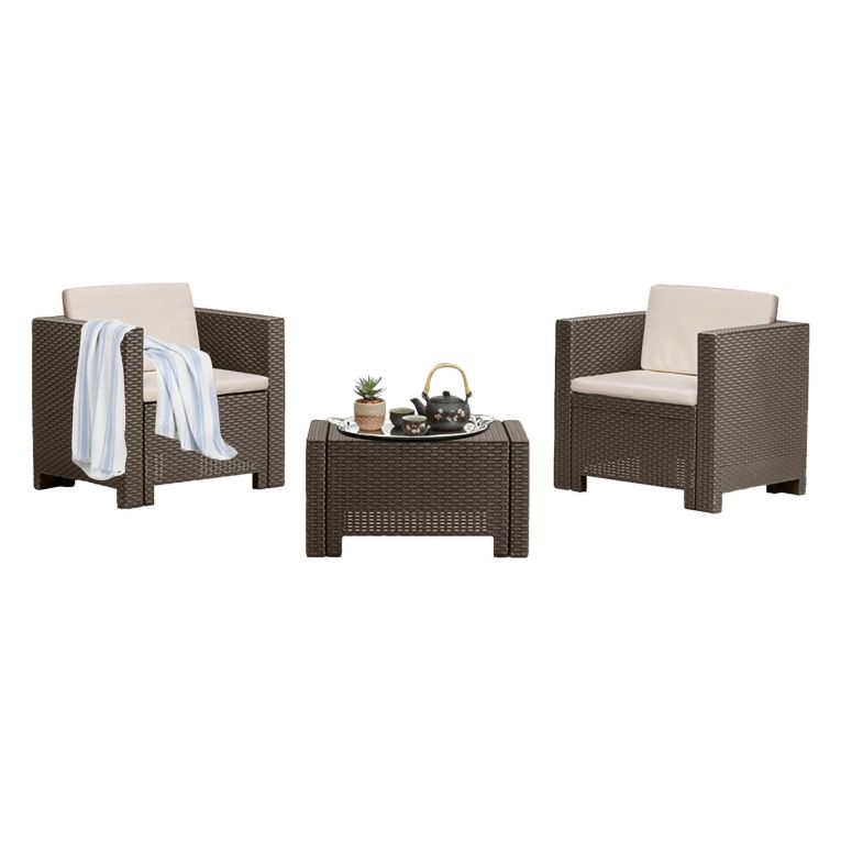 Salotto da giardino 2 posti e 1 tavolo effetto rattan marrone - Camini