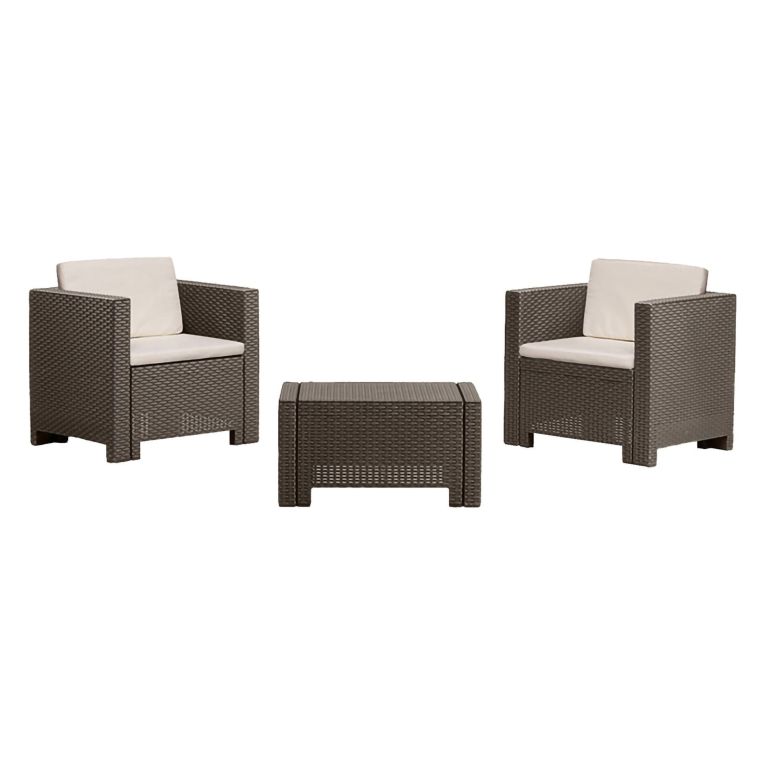 Salotto da giardino 2 posti e 1 tavolo effetto rattan marrone - Camini
