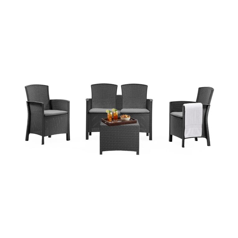 Salotto da giardino 4 posti e 1 tavolo effetto rattan antracite - Asiak