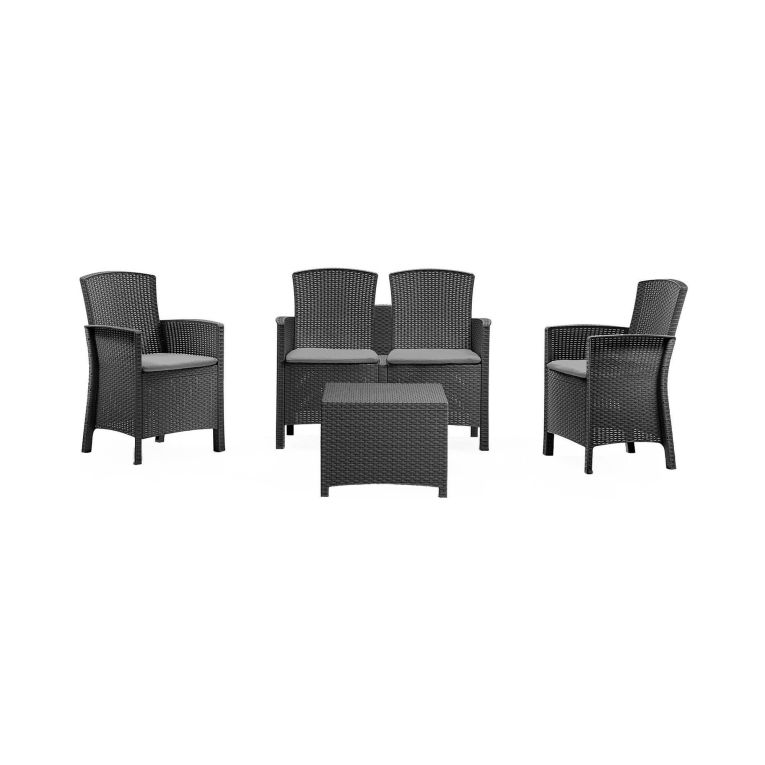 Salotto da giardino 4 posti e 1 tavolo effetto rattan antracite - Asiak