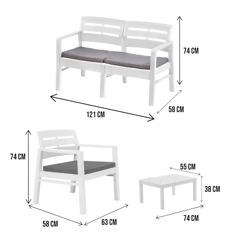 Salotto da giardino panche e tavolo effetto doghe bianco - Arti