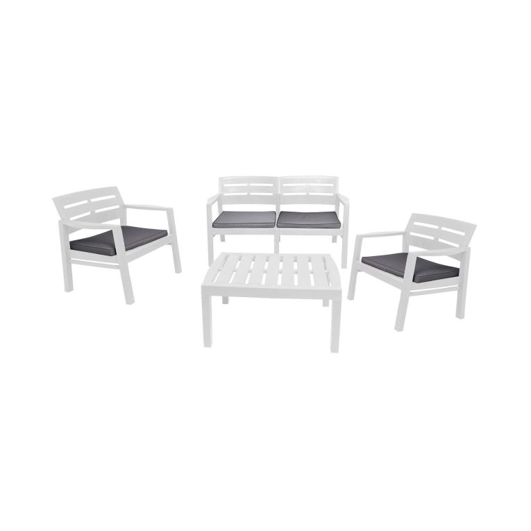 Salotto da giardino panche e tavolo effetto doghe bianco - Arti