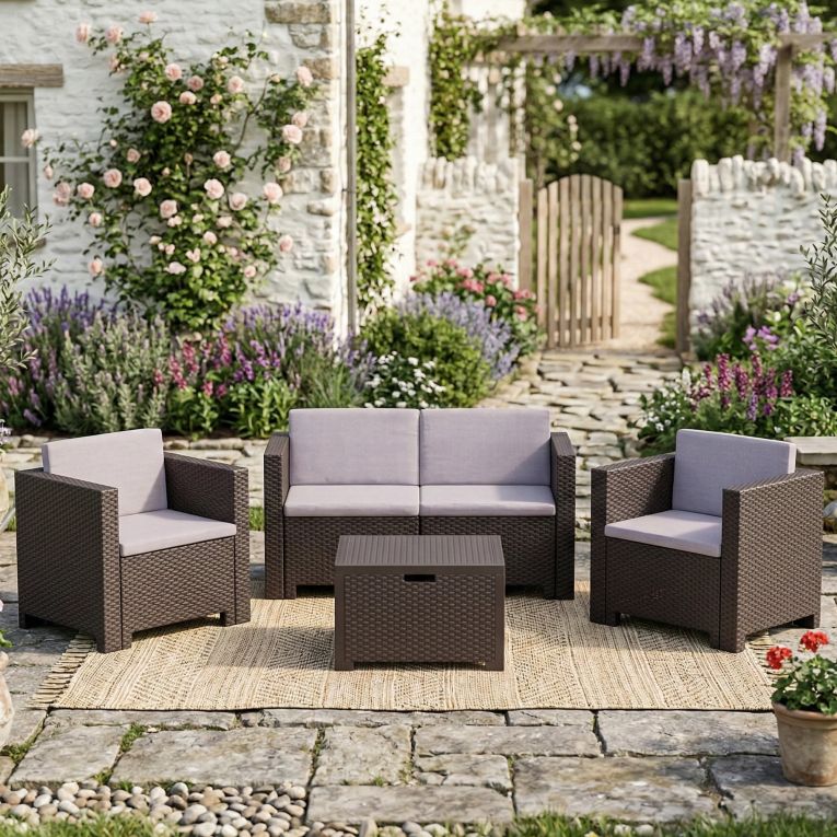 Salotto da giardino poltrone e divano effetto rattan marrone - Camisano