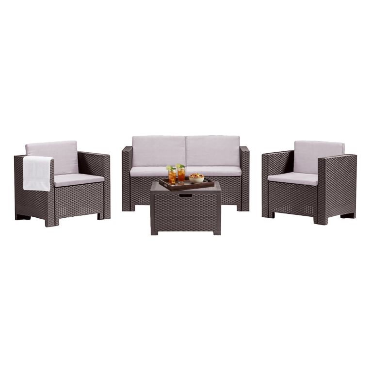 Salotto da giardino poltrone e divano effetto rattan marrone - Camisano