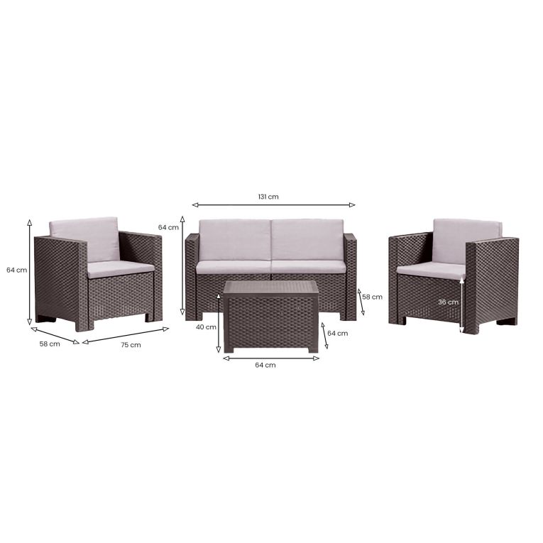 Salotto da giardino poltrone e divano effetto rattan marrone - Camisano