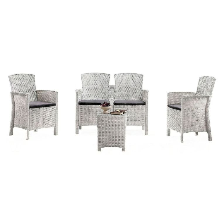 Salotto da terrazza 2 poltrone e 1 divano effetto rattan bianco - Eustachia