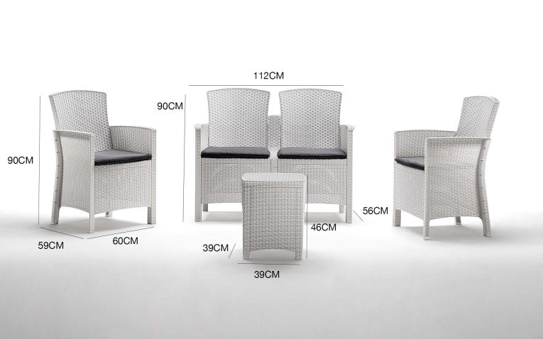 Salotto da terrazza 2 poltrone e 1 divano effetto rattan bianco - Eustachia